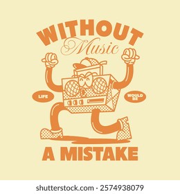 Vintage music t-shirt design for print. Retro Rubberhose graphic poster. Musician t shirt design, Vintage vector graphic, music quotes design.