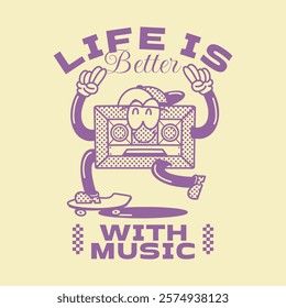 Vintage music t-shirt design for print. Retro Rubberhose graphic poster. Musician t shirt design, Vintage vector graphic, music quotes design.