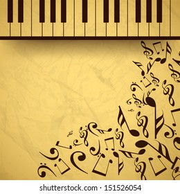 Vintage musical background with piano and musical notes, can be use as flyer, poster, banner or background for musical parties and concert.