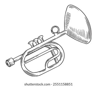 vintage musical instrument trumpet. vector illustration in sketch style. christmas core