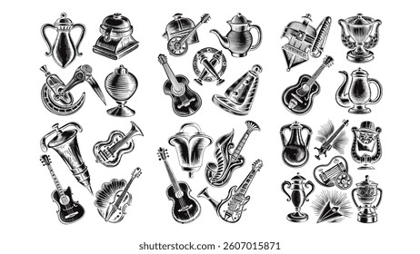 Vintage Musical Instruments Decorative Icons