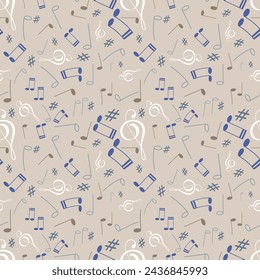 Vintage musical seamless pattern. Vector illustration for print, fabric, cover, packaging, interior decor, blog decoration and other your projects.