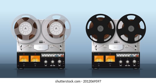 Vintage musical technique set. Reel-to-reel tape recorder set. Musical technique in retro style. Vector illustration