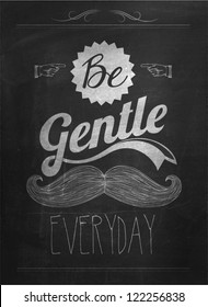 Vintage Mustache Calligraphic And Typographic Background With Chalk Word Art On Blackboard