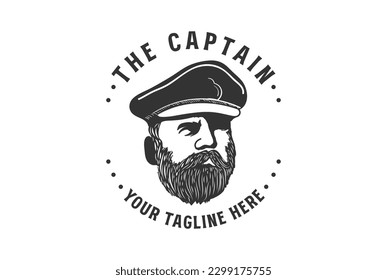 Vintage Mustache Man with Officer Uniform Hat for World War Army General Commander Military illustration logo