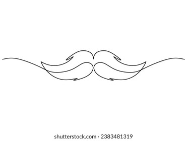 Vintage mustache. One line drawing continuous outline art. Fathers day concept. Vector illustration isolated. Minimalist design handdrawn.