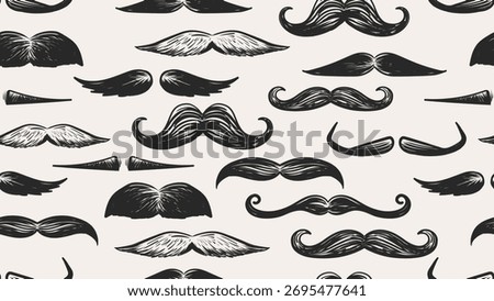 Vintage mustache seamless pattern vector. Hand drawn retro pattern with different type moustaches. Mustache seamles background.