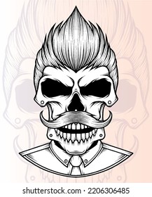 Vintage Mustached and Bearded Skull. Premium vector