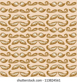 Vintage mustaches seamless pattern (beige)- vector illustration.