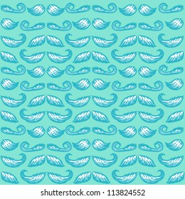 Vintage mustaches seamless pattern (blue)- vector illustration.