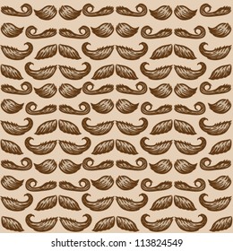 Vintage mustaches seamless pattern (brown)- vector illustration.