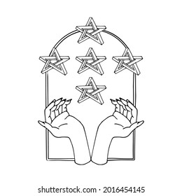 Vintage Mystic hands and impossible stars inside arch Illustration