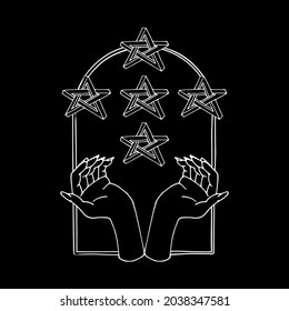 Vintage Mystic hands and impossible stars inside arch Illustration