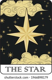 Vintage mystic the star tarot card illustration print for girl - woman tee t shirt or sticker - poster - Vector 