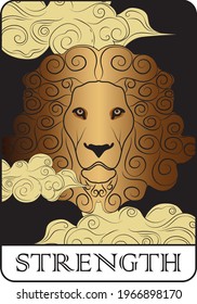 Vintage mystic strength tarot card lion illustration print for girl - woman tee t shirt or sticker - poster - Vector 