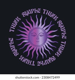 Vintage mystic sun illustration with inspirational slogan print for graphic tee t shirt or sweatshirt - Vector