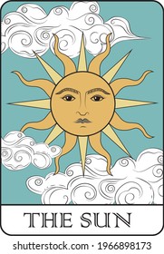 Vintage mystic the sun tarot card illustration print for girl - woman tee t shirt or sticker - poster - Vector 