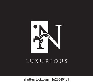 Vintage N Letter Swirl Logo. Black and White N With Classy Leaves Shape design perfect for fashion, Jewelry, Beauty Salon, Cosmetics, Spa, Hotel and Restaurant Logo. 