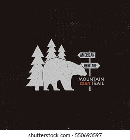 Vintage national park emblem. Retro illustration of wilderness emblem. Typography and rough style. Vector wild logo or badge with letterpress effect