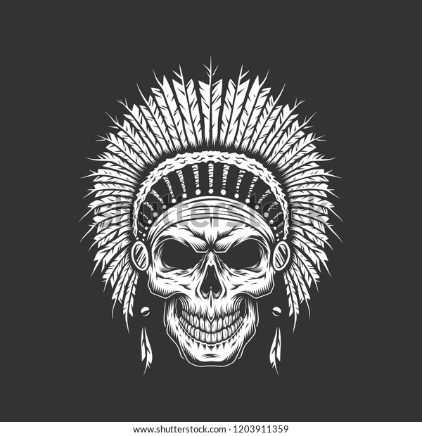 Vintage Native American Indian Skull Feathers Stock Vector (Royalty ...