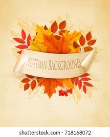 Vintage nature autumn background with colorful leaves Vector