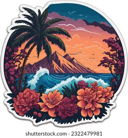 Vintage nature of beach island paradise logo design