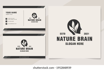 Vintage nature brain logo template monogram style