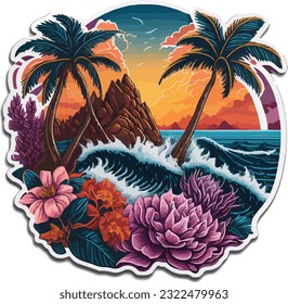 Vintage nature of elegant beach island logo design