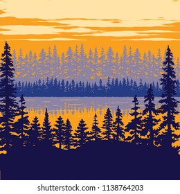 Vintage Nature Poster - Trees on Lake
Nature scene illustration with, trees, lake and clouds.