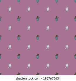Vintage nature seamless pattern with little acorn ornament. Purple pastel background. Floral vintage shapes. Vector illustration for seasonal textile prints, fabric, banners, backdrops and wallpapers.