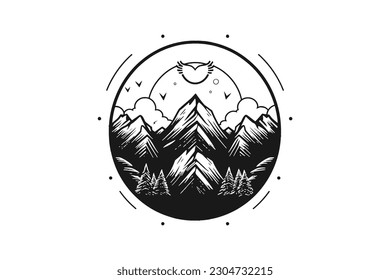 Vintage nature travel  Minimal Vector Logo Design Tshirt Sublimation Illustration Tattoo Art