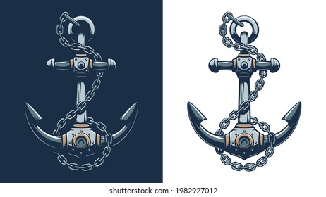 Vintage nautical anchor with chain. Sailor anchor for the emblem. Vector illustration.