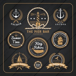 Fishing Logo Collection with Fisherman on Fish Boat, fishing boat