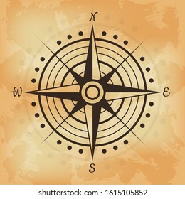 Vintage nautical compass rose. Vector illustration in retro woodcut.