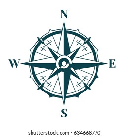 Vintage nautical compass rose. Vector illustration of wind rose in retro style