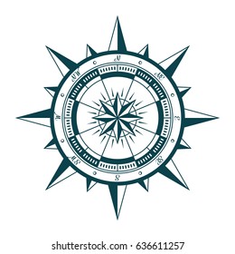 Vintage Nautical Compass Rose. Vector Illustration Of Wind Rose In Retro Style