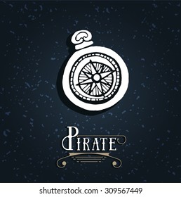 Vintage nautical compass. Symbol of pirates. Icon navigation. Old school design. Calligraphy