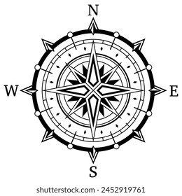 Klassischer nautischer Kompass Wind Rose Kartographie Geografie Exploration Line Vektorillustration. Marine Reiseziel Retro Navigation Richtung Karte Ausrichtung mit Süd-Nord-Ost und West