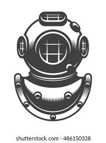 Vintage nautical diving helmet Monochrome style isolated