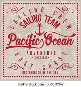Vintage nautical graphics and Emblem with grunge background.