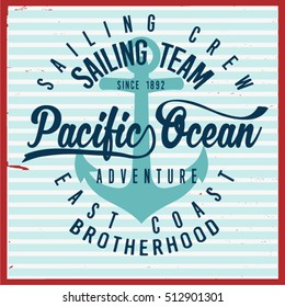 Vintage nautical graphics and Emblem with grunge background.