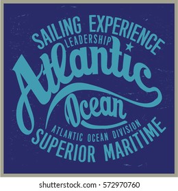 Vintage nautical graphics and Emblem with grunge background.