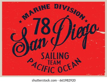 Vintage nautical graphics and Emblem with grunge background.