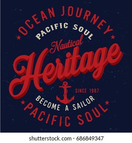 Vintage nautical graphics and Emblem with grunge background.