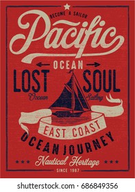 Vintage nautical graphics and Emblem with grunge background.