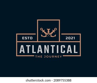 Vintage Nautical King Anchor Emblem. Anchor and Crown for Marine Badges Ship Boat Logo Design Template Element