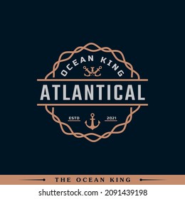 Vintage Nautical King Anchor Emblem. Anchor and Crown for Marine Badges Ship Boat Logo Design Template Element