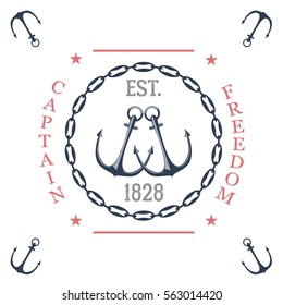 Vintage nautical labels, icons and design elements vector. Vintage vector sea anchor rope ribbon design. Premium quality nautical insignia element.