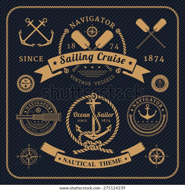 Vintage Nautical Labels Logo Set On Stock Vector (Royalty Free ...