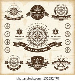 Vintage nautical labels set. Fully editable EPS10 vector.